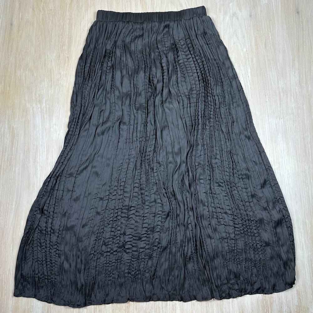 Promesa Charcoal Gray Crinkle Textured Pull On Midi Skirt Stretch Waist Large